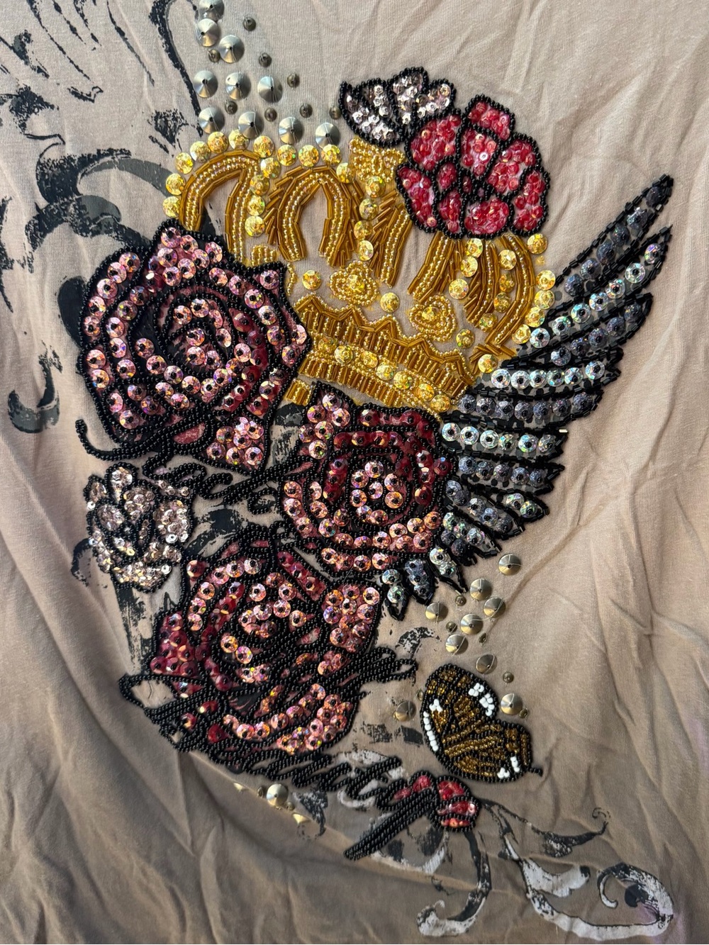 Vintage Y2K Guess Los Angeles Beaded Bling short sleeve Shirt ombre mcbling - Picture 4 of 5